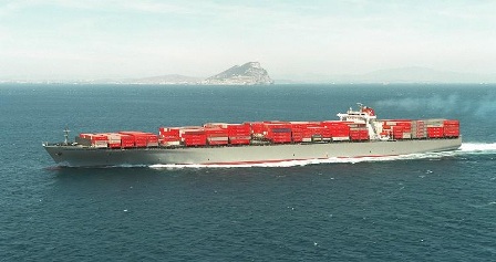 Laden containership on coastal navigation